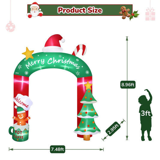 8.85FT Inflatable Christmas Tree & Gingerbread Man Arch with LED Lights