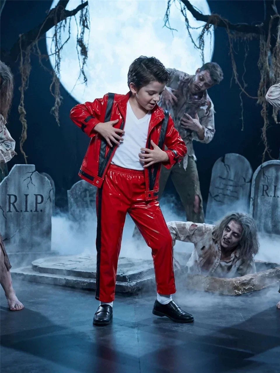 Boys' Michael Jackson Red Leather Jacket & Pants Set 