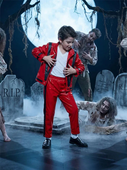 Boys' Michael Jackson Red Leather Jacket & Pants Set 