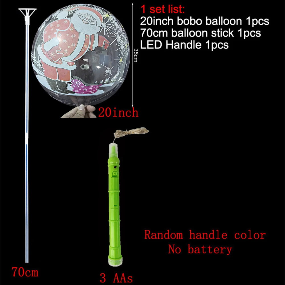 Christmas LED Light Up Bobo Balloons, 20 Inch Bubble Balloons with 3 Levels Flashing Handle