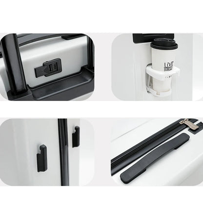 Multi-Functional Silent Wheel Suitcase with USB Charging Port Cup Holder & Practical Hook