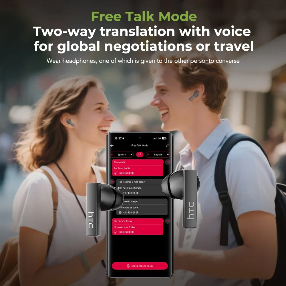 Ultra HD Screen HTC NE40 Bluetooth Headphones with AI Translator & In-Ear Noise Reduction Mic
