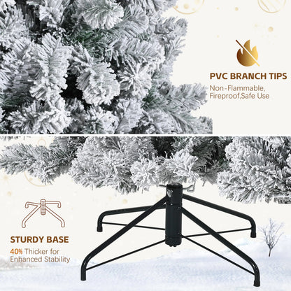 6FT/7.5FT Flocked Artificial Christmas Tree with Snowy Warm White LED Lights - Hinged Fraser Fir Holiday Decor