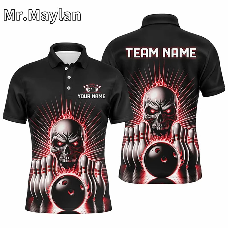 Custom Ice Fire Pin Bowling Team Polo Shirt