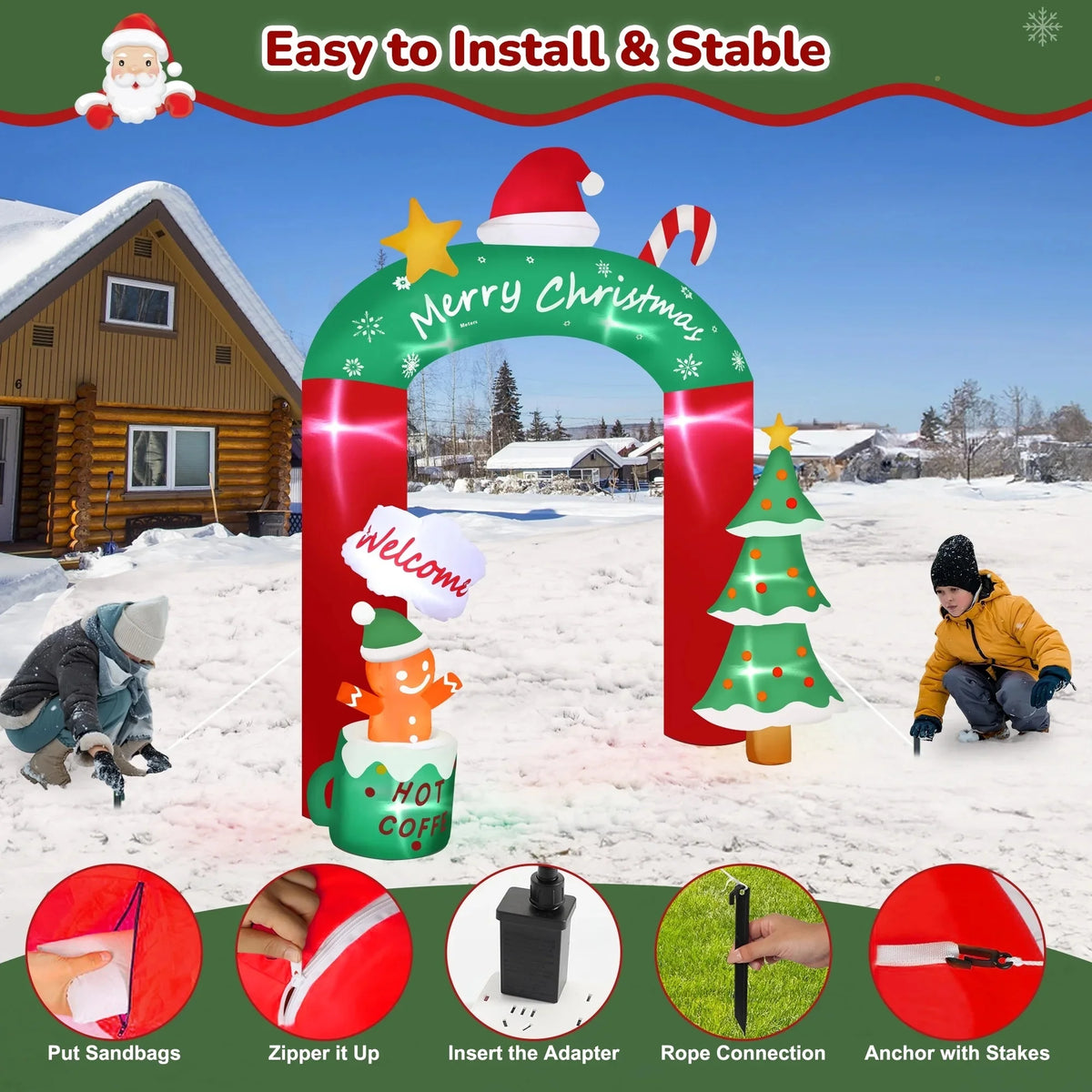 8.85FT Inflatable Christmas Tree & Gingerbread Man Arch with LED Lights