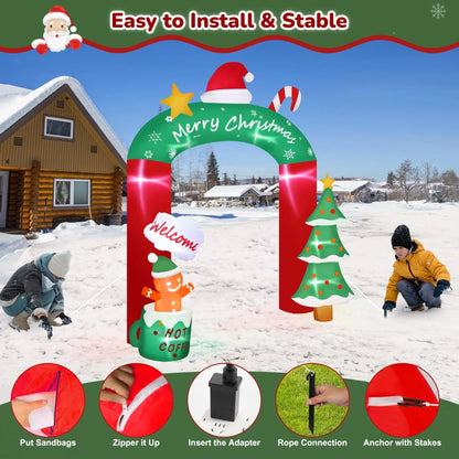 8.85FT Inflatable Christmas Tree & Gingerbread Man Arch with LED Lights