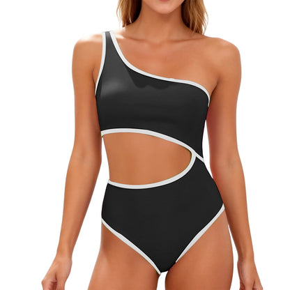 Women's Fashion Color Block One-Shoulder One-Piece Swimsuit