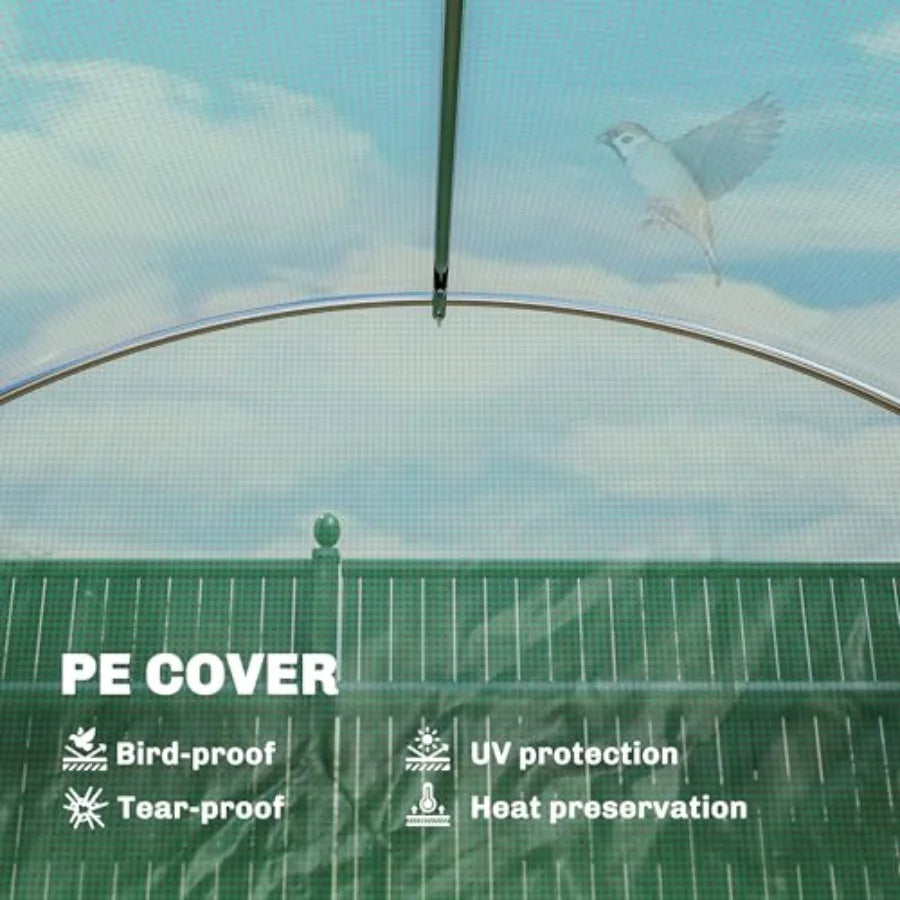 10'x11'x6' Walk-in Tunnel Greenhouse with Shelves Mesh Door and Windows & PE Cover