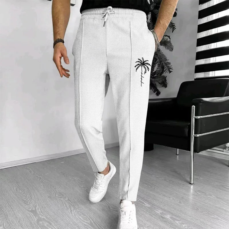 Men's Slim Fit Waffle Knit Athletic Jogger Pants with Pockets