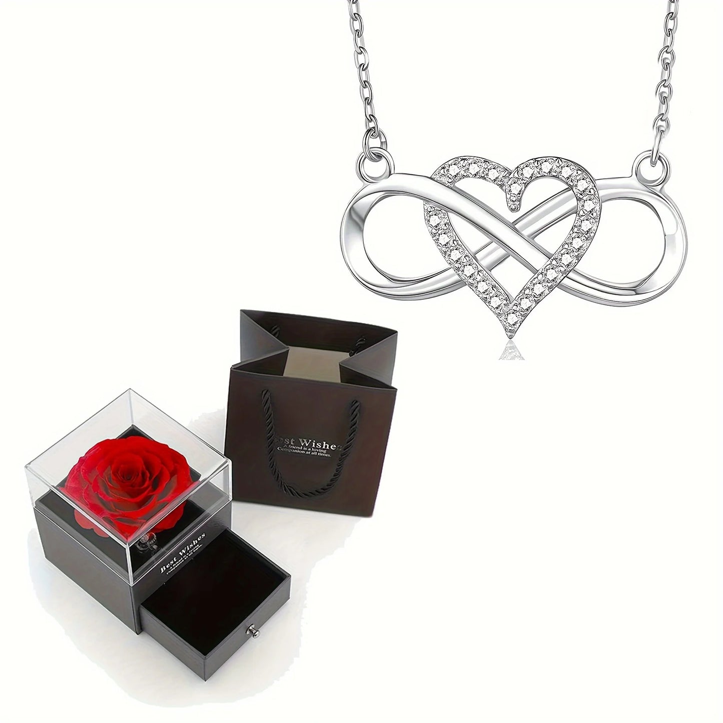 Luxury Heart Pendant Necklace with Rose Gift Box