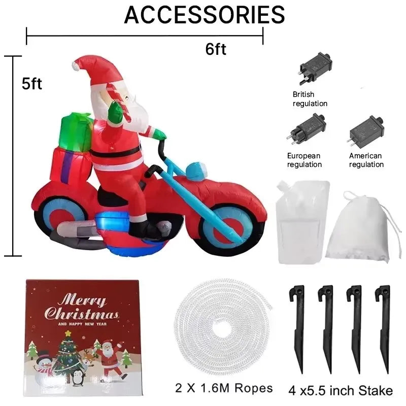 1.8M / 6FT Christmas Inflatable Santa on Motorcycle with LED Lights