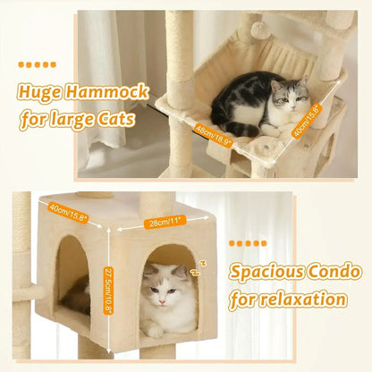 Floor-to-Ceiling Adjustable Cat Tree Tower with Sisal Scratching Posts & Condo