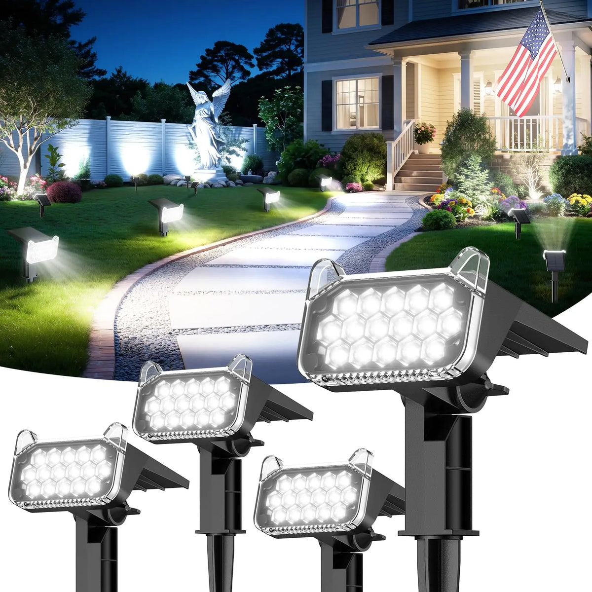 Solar Spot Lights Outdoor Waterproof IP65, 16 LED Super Bright 6500K Landscape Spotlights