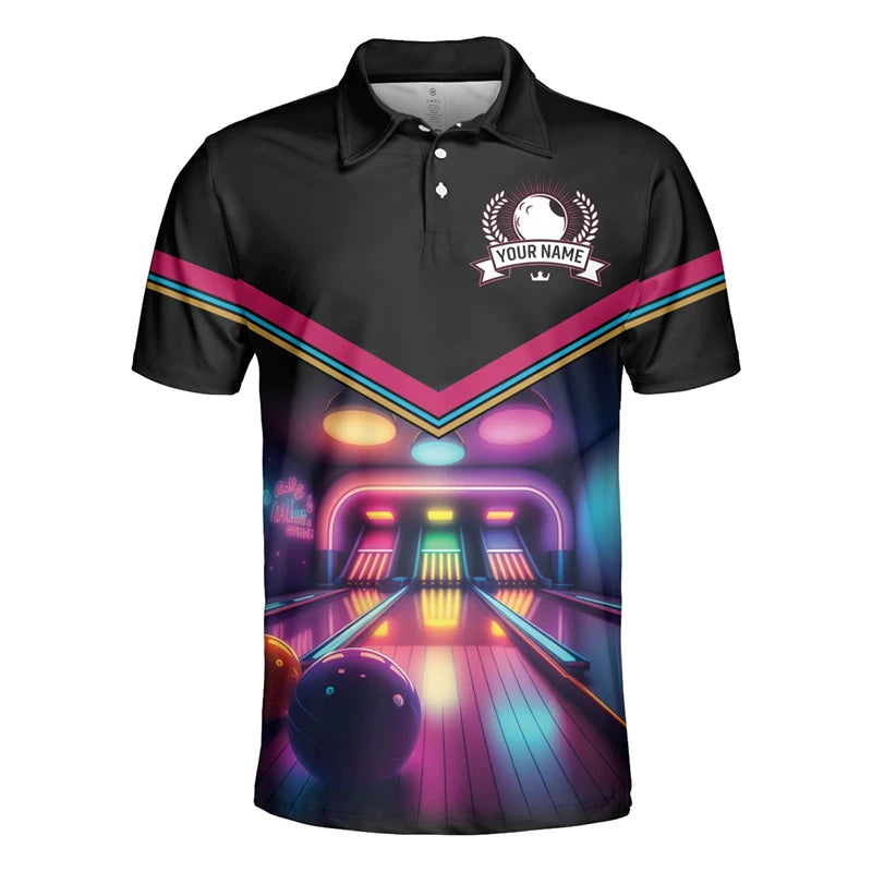 Men's Custom Name Cosmic Bowling Graphic Polo Shirt