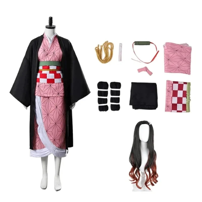 Demon Slayer Kamado Nezuko Cosplay Costume Set for Women & Kids