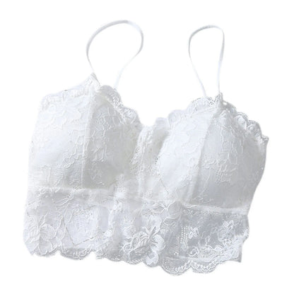 Women's Lace Bustier Bralette Sleeveless Back-Zipper Crop Tank Top