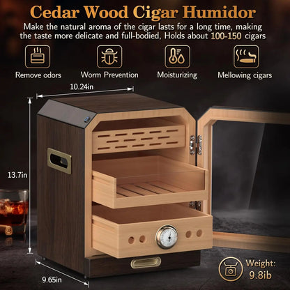 Lighted Control Magnetic Door with Cigar Accessory Drawer and 2 Humidifiers