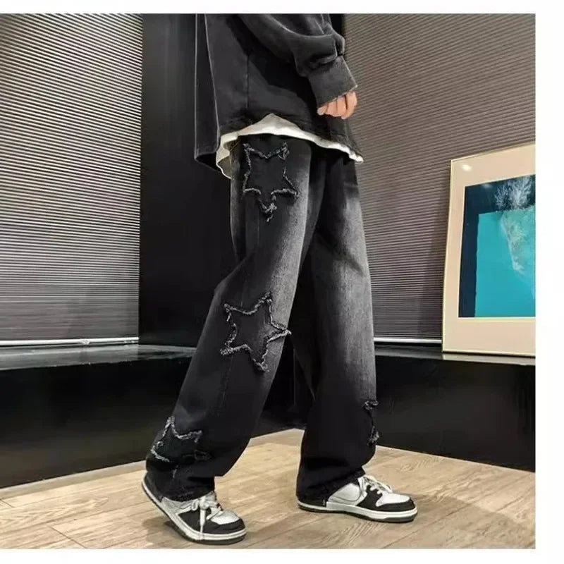 Star Embroidered Loose Fit Jeans