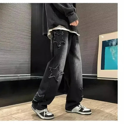 Star Embroidered Loose Fit Jeans