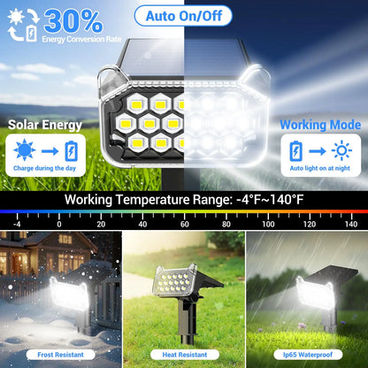 Solar Spot Lights Outdoor Waterproof IP65, 16 LED Super Bright 6500K Landscape Spotlights