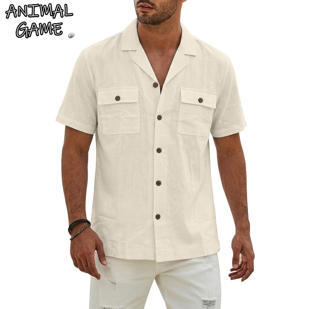 Men's Summer Cotton Linen Short Sleeve Shirt