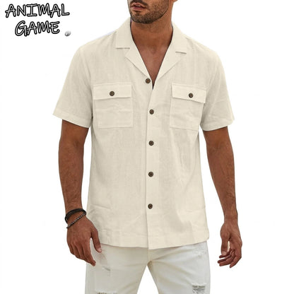Men's Summer Cotton Linen Short Sleeve Shirt