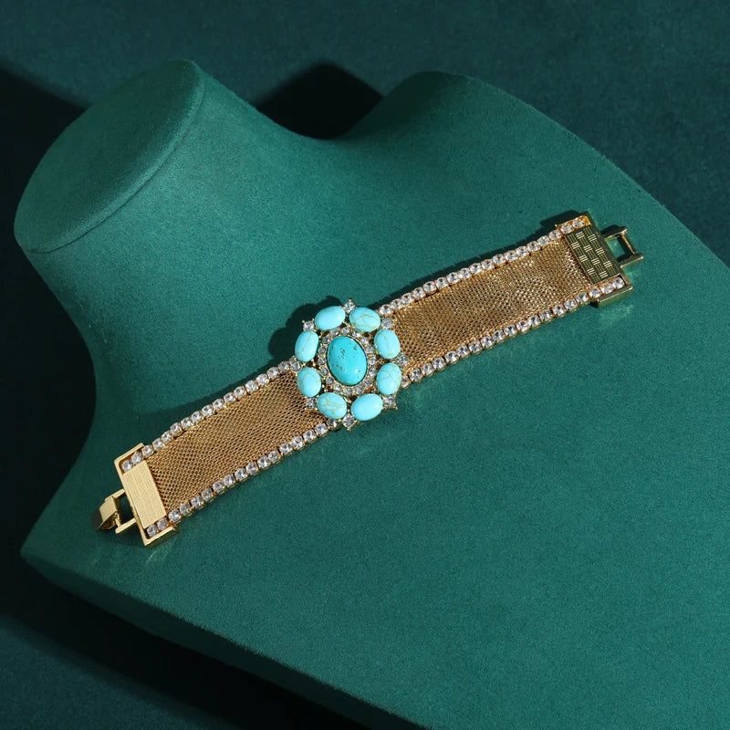 Antique Gold Plated Turquoise Natural Stone Bracelet