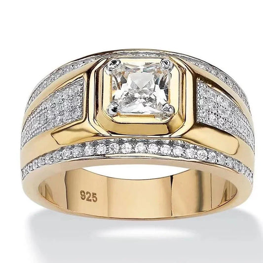Classic Gold Plated Domineering Square Cut White Zircon Ring