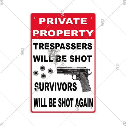 Warning Tin Sign - Vintage Private Property & Security Wall Plaque