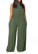 Mock Neck Sleeveless Pocketed Abstract Print Wide Leg Jumpsuit