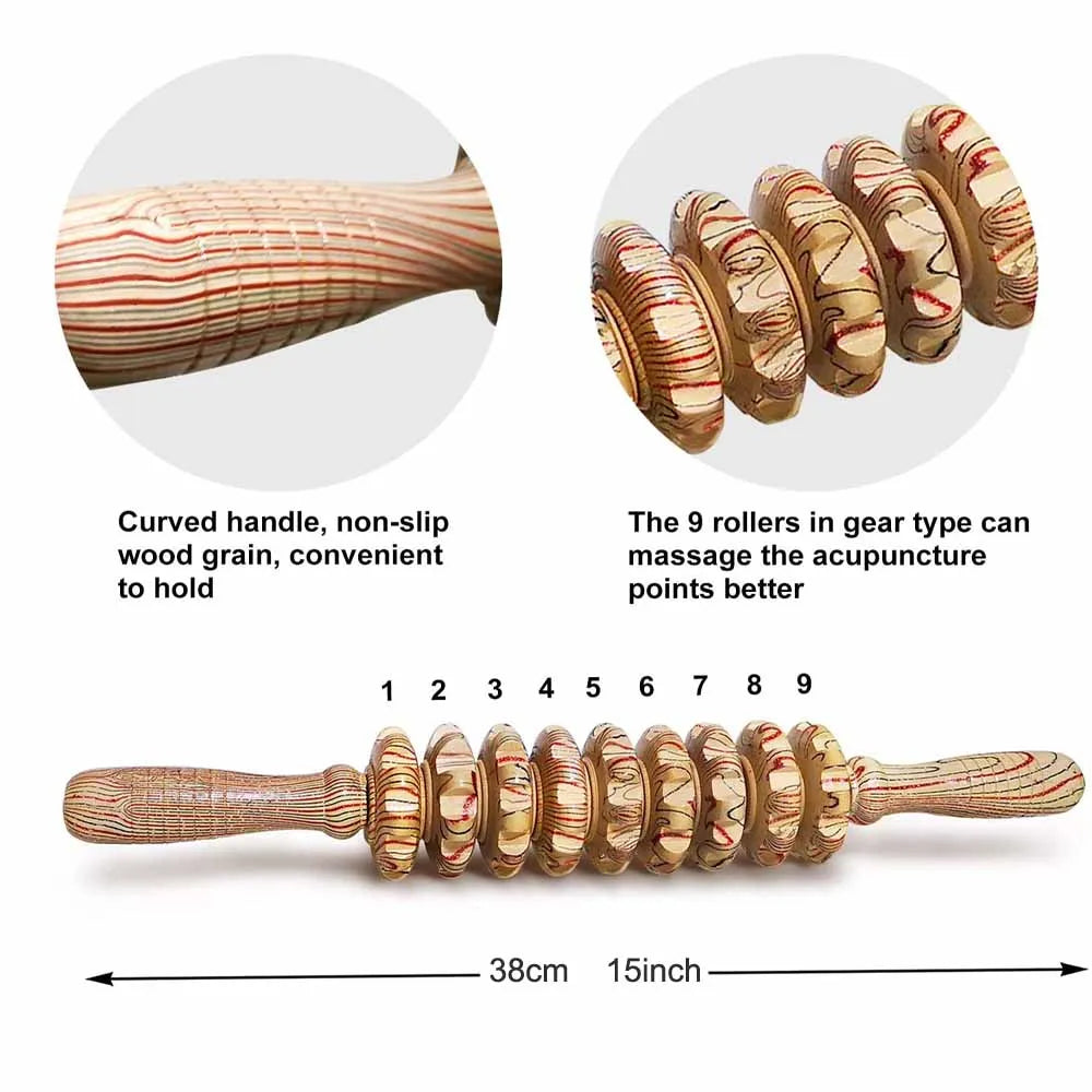 9 Roller Handheld Wooden Massager
