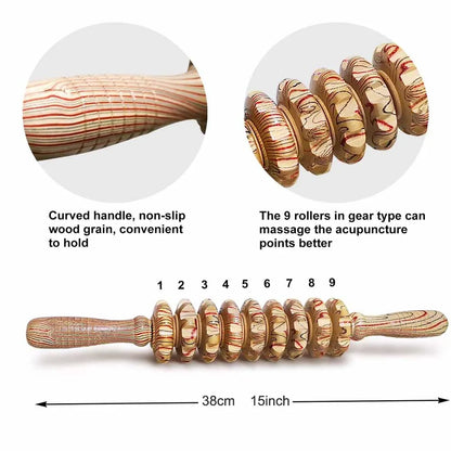 9 Roller Handheld Wooden Massager