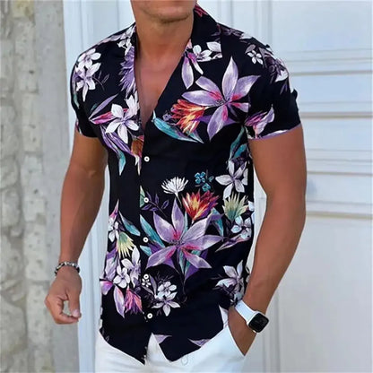 3D Plant Print Quick-Dry Short Sleeve Shirt