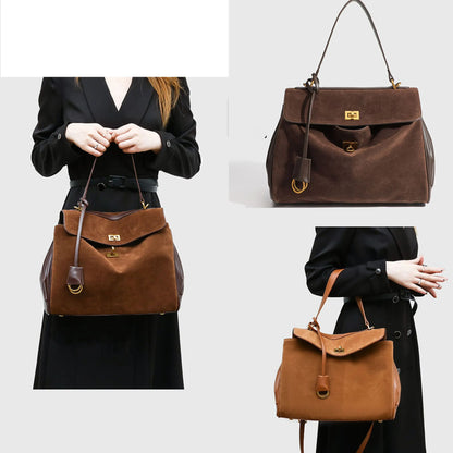 Women's Split Leather Large Capacity Tote Bag & Shoulder Handbag