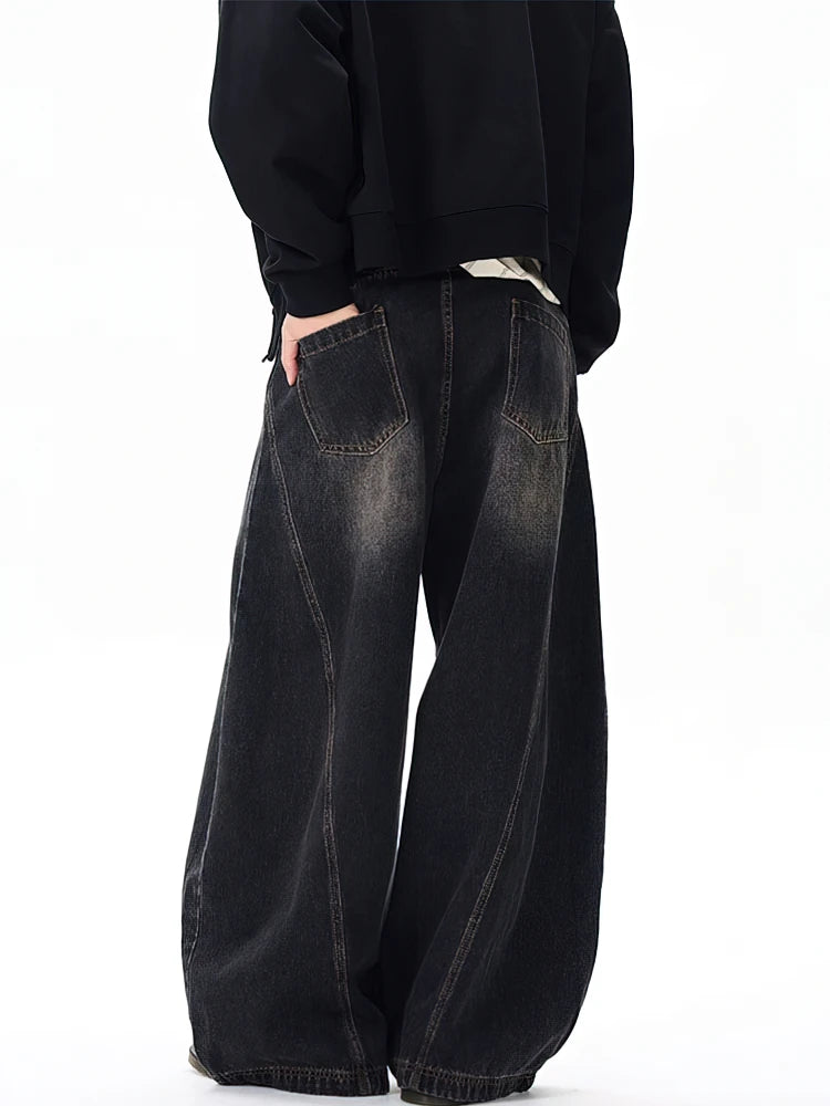 Washed Baggy Curved Blade Jeans