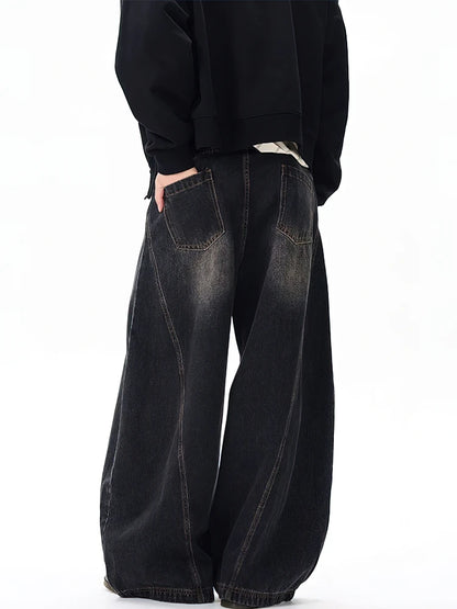 Washed Baggy Curved Blade Jeans