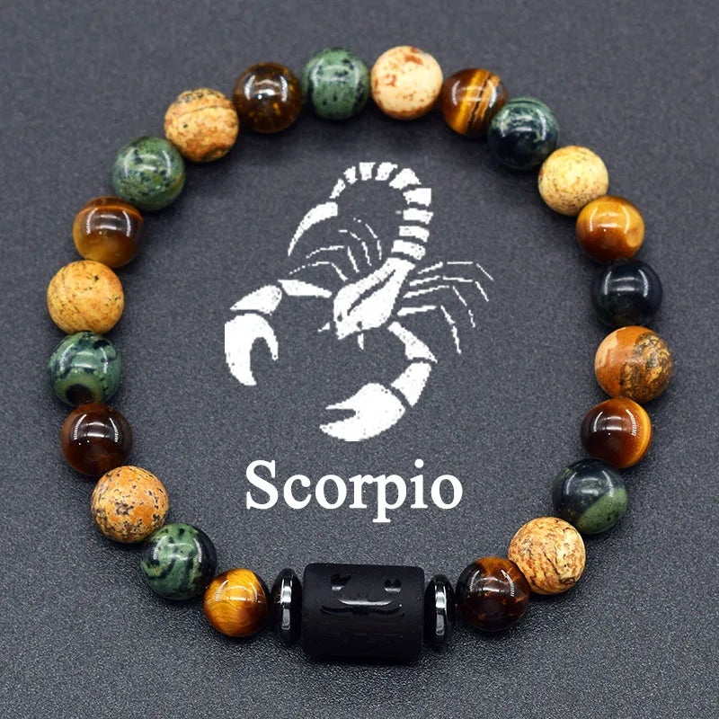 Natural Tiger Eye Stone 12 Zodiac Constellation Bead Bracelet