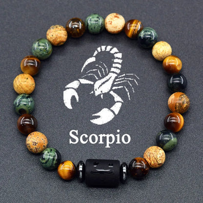 Natural Tiger Eye Stone 12 Zodiac Constellation Bead Bracelet