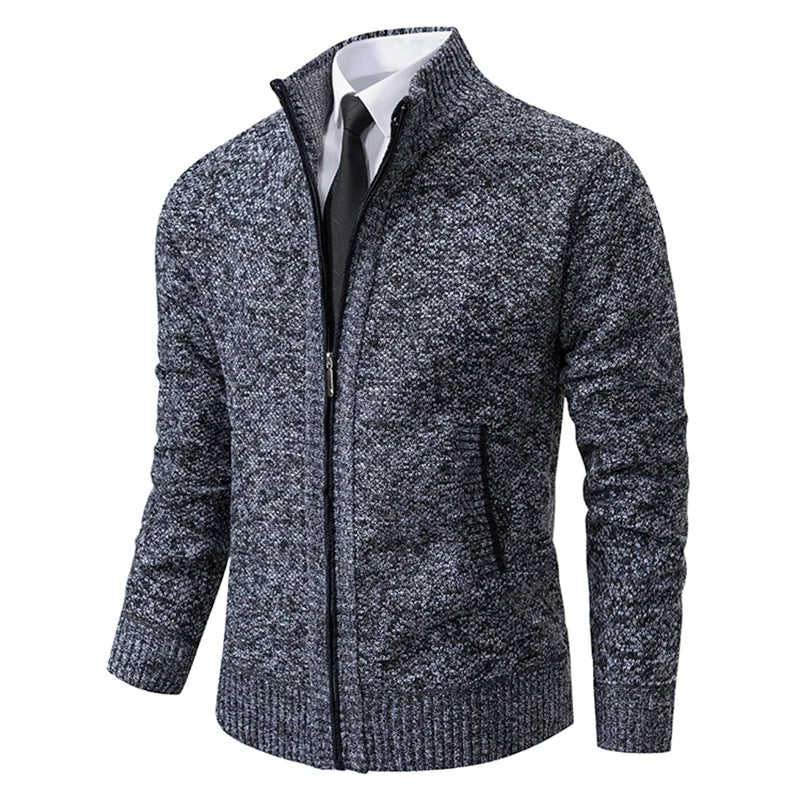 Men's Fleece Stand Collar Zip-Up Sweater Jacket