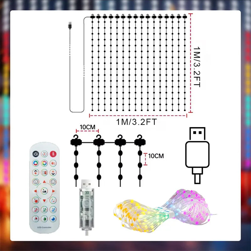 App-Controlled LED Christmas Curtain Light with Music Sync