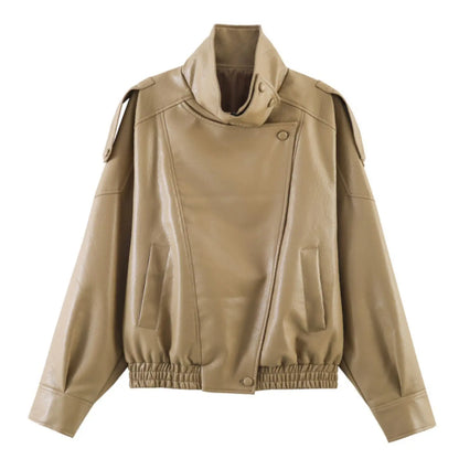 Women's Elegant High Street Asymmetric Button Zip-Up Jacket