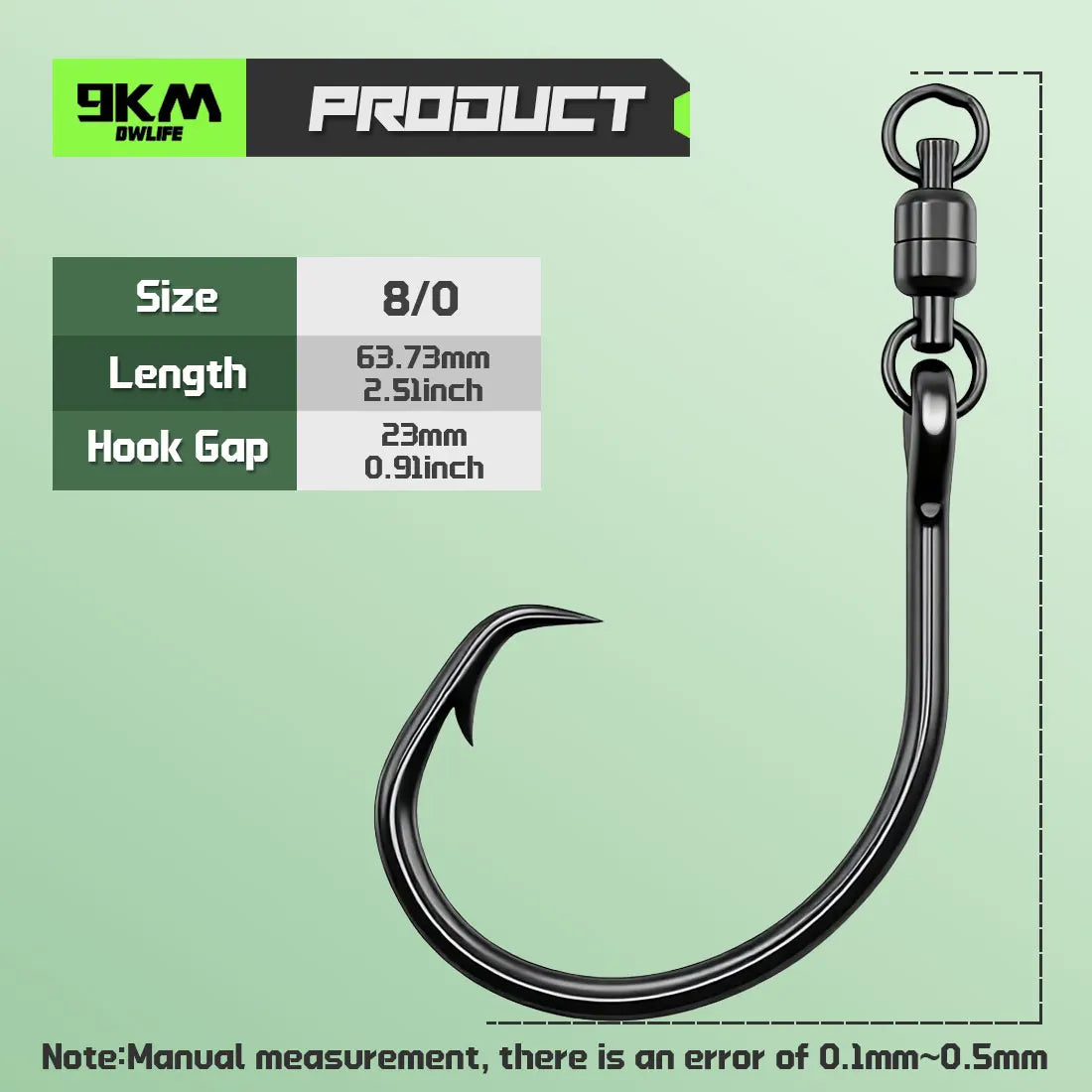 9KM Circle Hook with Ball Bearing Swivel 5pcs