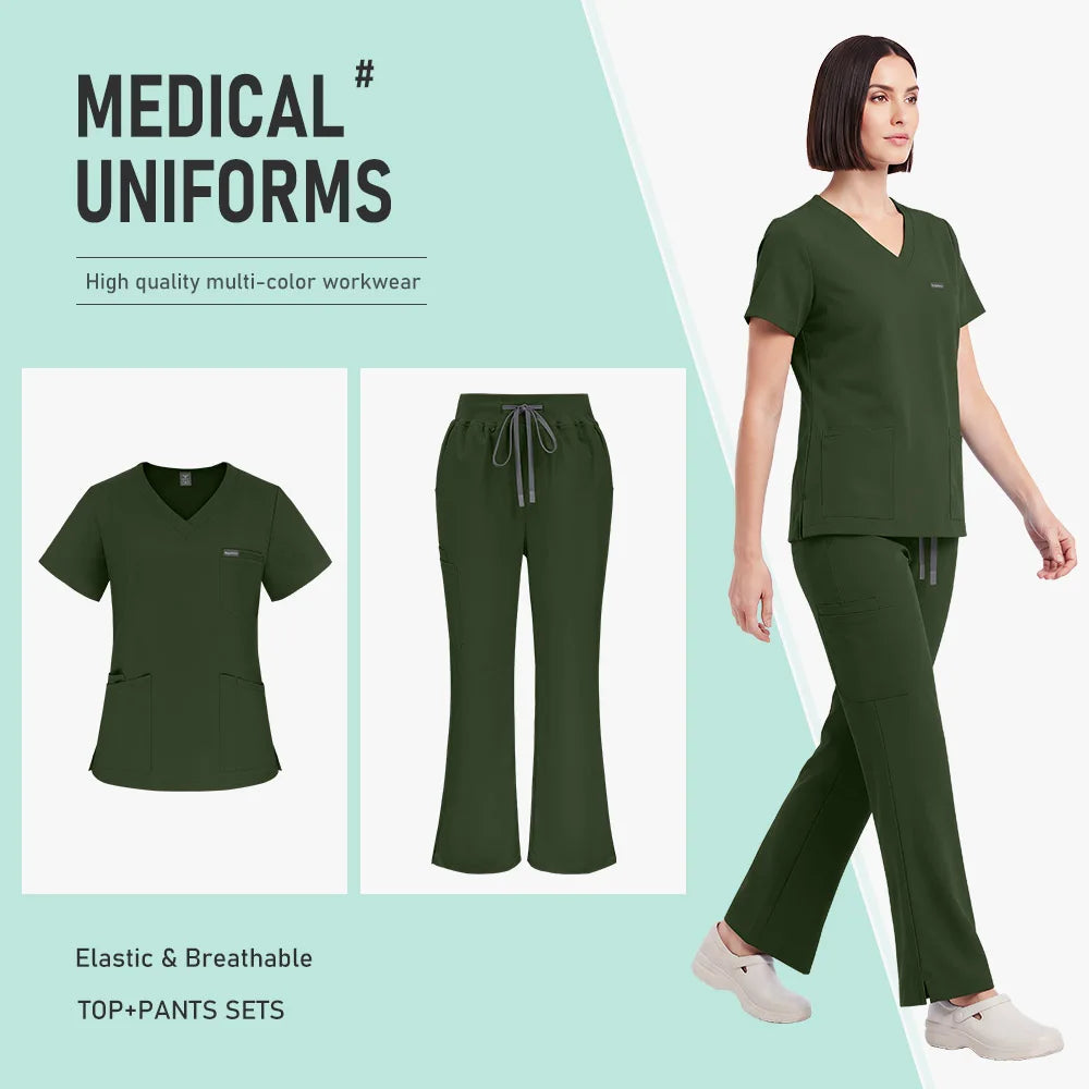 Unisex Stretch Medical Scrub Set – V-Neck Top & Pocket Jogger Pants Workwear