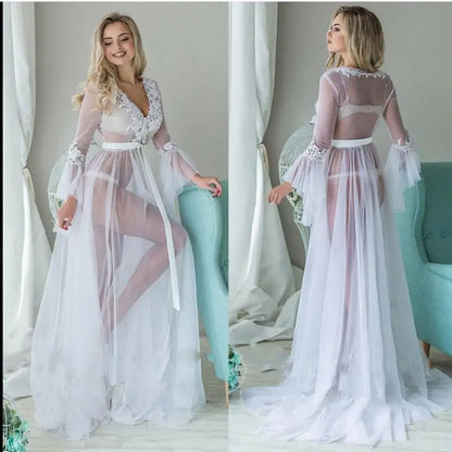 Women's V-Neck Sheer Mesh Beach Cover-Up Maxi Dress