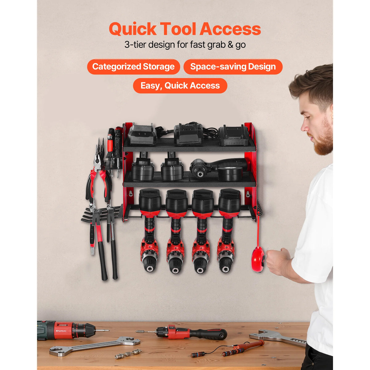 SucceBuy 3-Tier Wall-Mounted Power Tool Storage Organizer