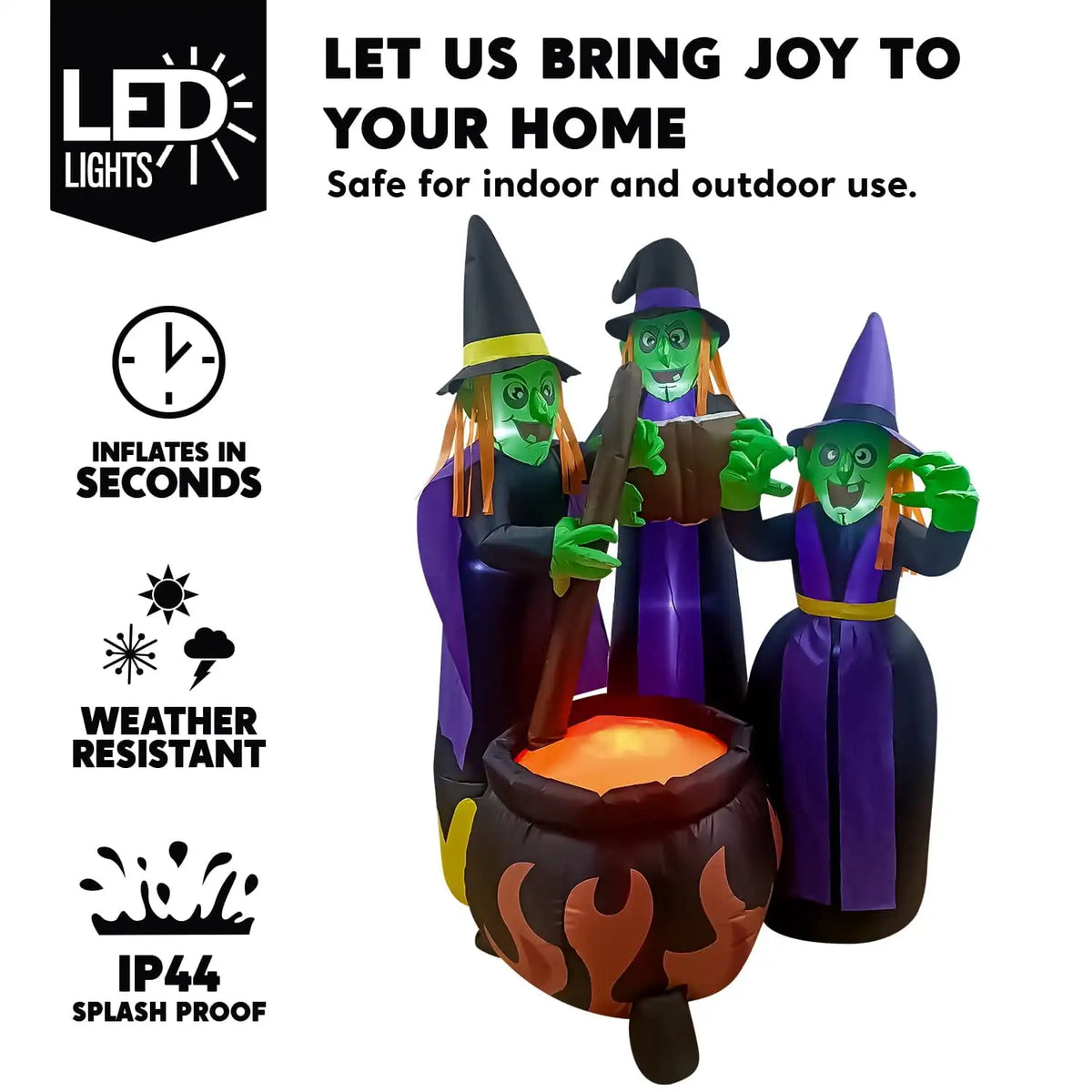 Joyfy 6ft Halloween Inflatable Witches Outdoor Cauldron Pot Large Decorations with Flame Light