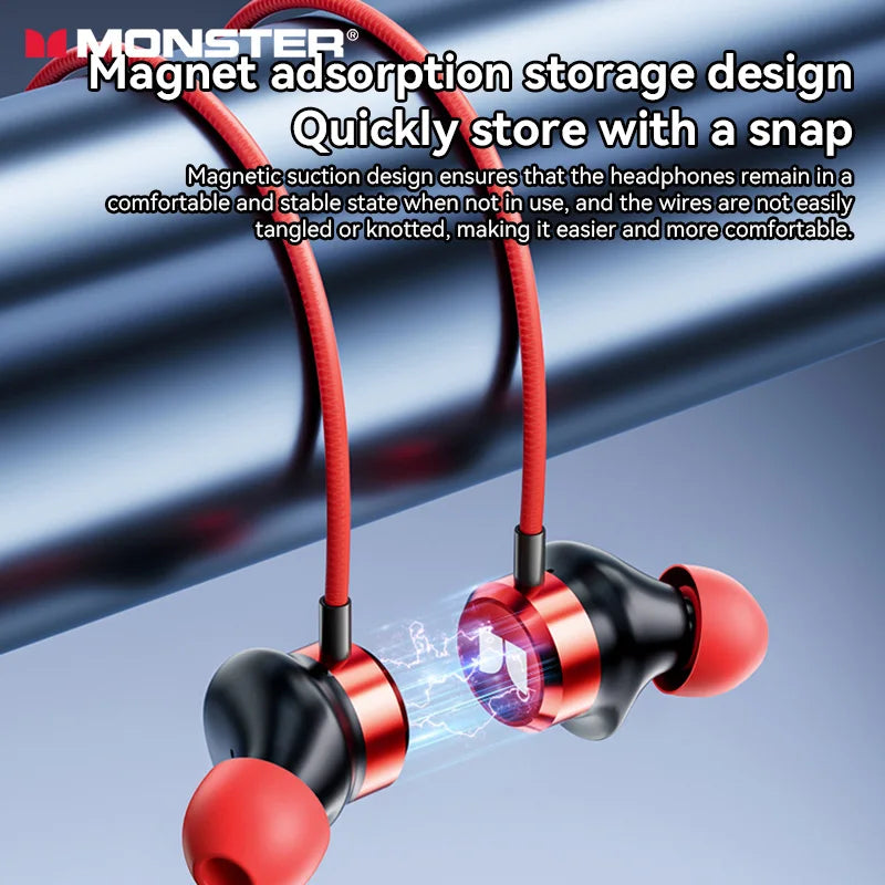 Monster Wireless Bluetooth 5.3 Neckband Headphones with Button Function