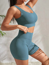 Seamless Ribbed 2Pces Crop Tank and High Waist Shorts