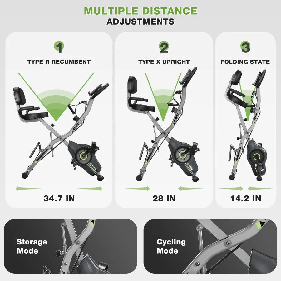 5 in 1 Foldable Stationary Bike 16-Level Adjustable Magnetic Resistance
