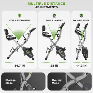 5 in 1 Foldable Stationary Bike 16-Level Adjustable Magnetic Resistance